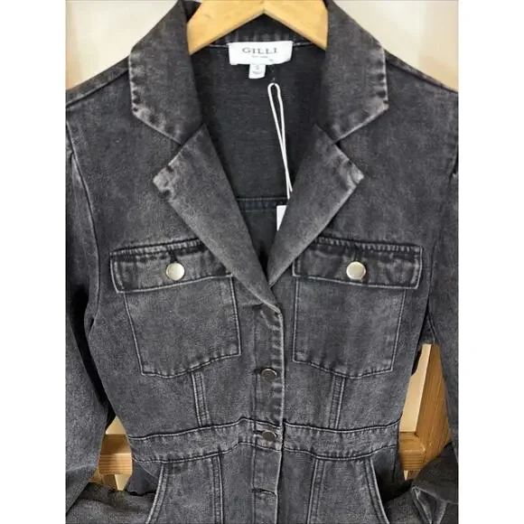 NWT Gilli Black Denim Button Up Dress w/ Pockets #1403 Size SMALL - Picture 3 of 9